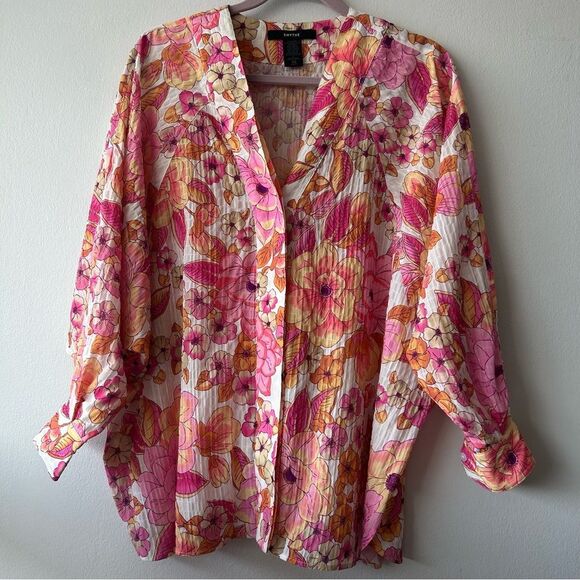 Smythe Pink and Orange Begonia Floral Top Kimono - Picture 6 of 10